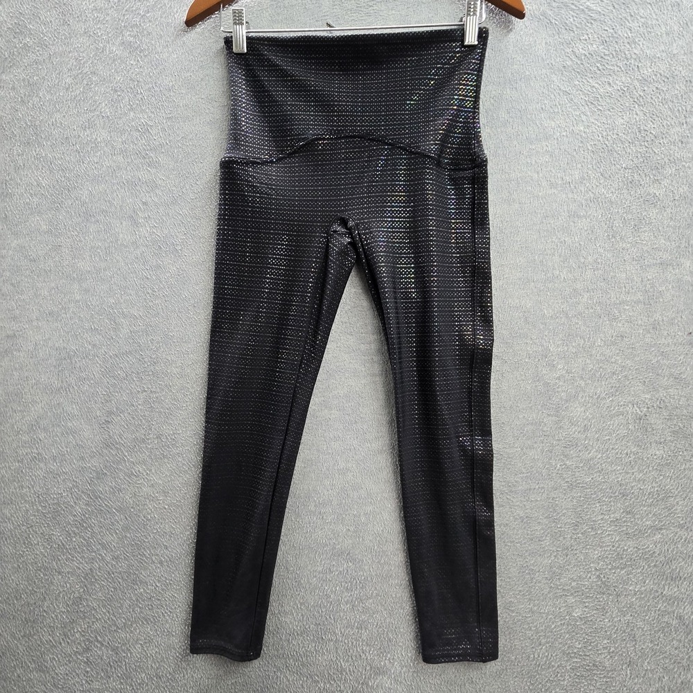 Spanx Women Activewear Pants M Black Metallic Dot Legging 50208R